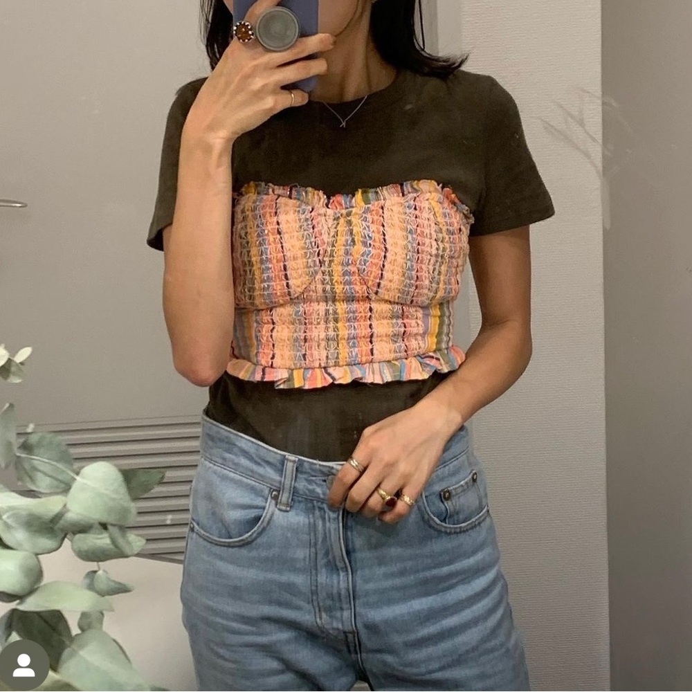 NWT $88 Anthropologie x Pilcro Peach Rainbow Smocked Pullover Top XL - Picture 2 of 12